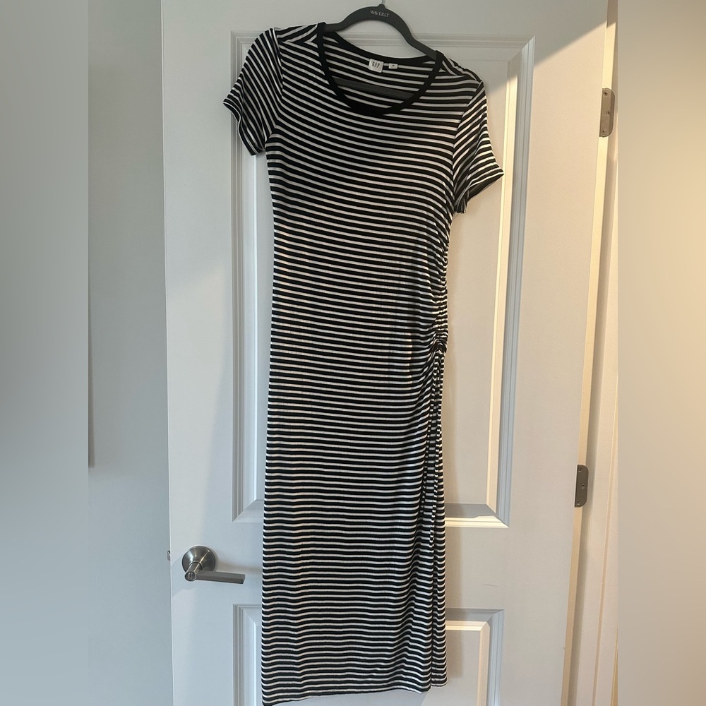 Gap Striped Maxi Dress With Side Ruching, Size XS
